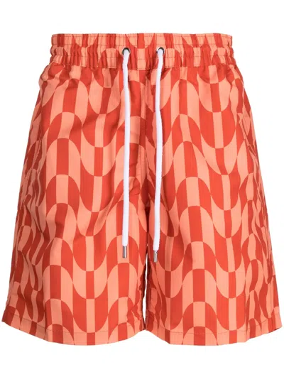 Frescobol Carioca Copacabana Checkered Board Swim Shorts In Paprika Quartz Pink