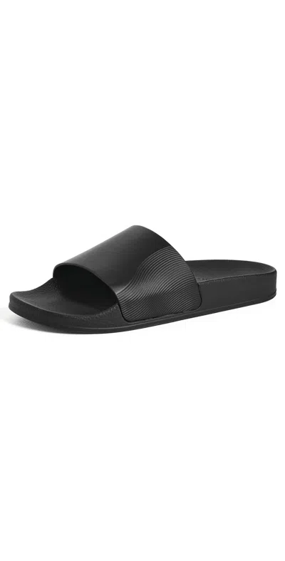 Frescobol Carioca Humberto Leather Wave Print Slides Black In Multi