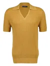 Frescobol Carioca Joaquim Ribbed V-neck Polo Shirt In Orange