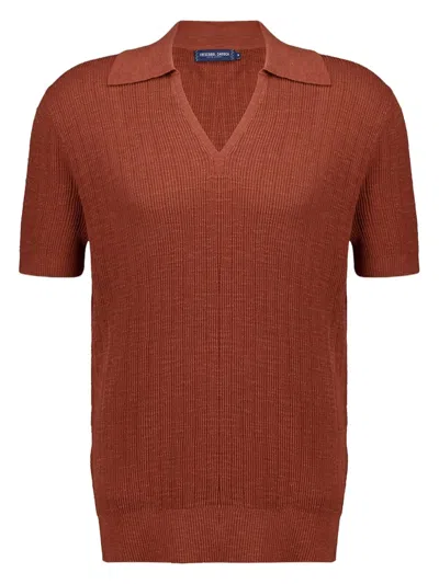Frescobol Carioca Joaquim Ribbed V-neck T-shirt In Brown
