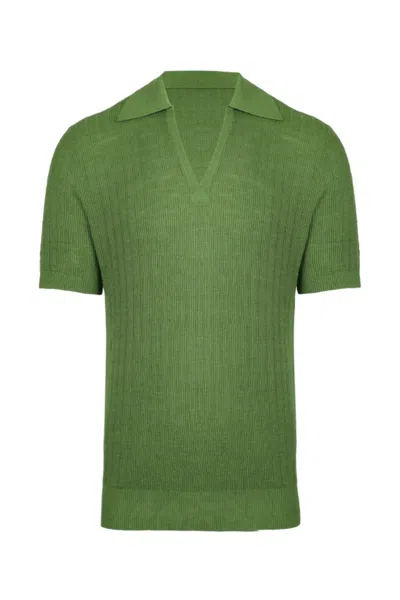 Frescobol Carioca Joaquim V Neck Polo Short Sleeve Parakeet Green
