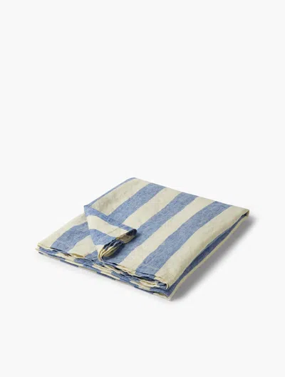 Frescobol Carioca Large Stripe Linen Beach Towel In Blue & White