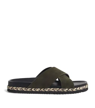 Frescobol Carioca Leather Breno Espadrille Slides In Green