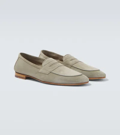 Frescobol Carioca Leme Suede Penny Loafers In Gray