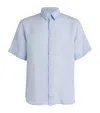 Frescobol Carioca Linen Castro Short-sleeve Shirt In Blue