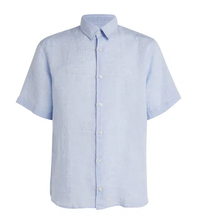 Frescobol Carioca Linen Castro Short-sleeve Shirt In Blue