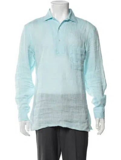 Pre-owned Frescobol Carioca Linen Collar Polo Shirt In Blue