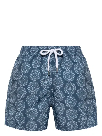 Frescobol Carioca Medalhao Sport Patterned Swim Shorts In Blue