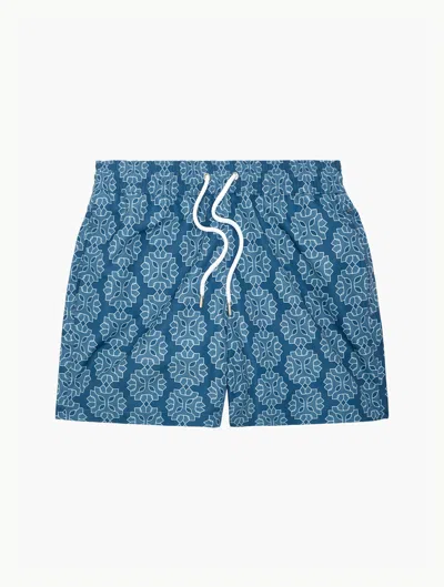 Frescobol Carioca Men's Medallion-print Swim Shorts In Summer Night & Cloud Blue