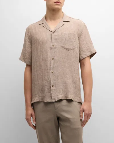 Frescobol Carioca Men's Angelo Linen Camp Shirt In Mushroom