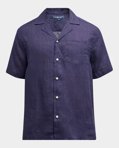 Frescobol Carioca Angelo Camp-collar Linen Shirt In Blue