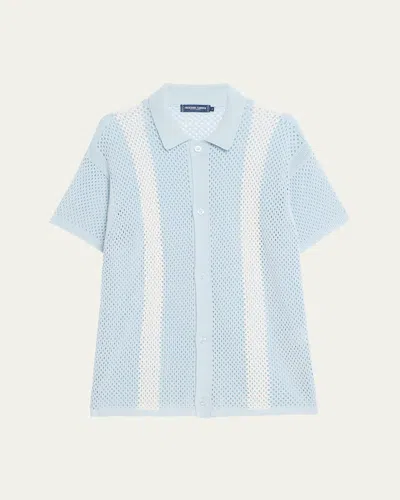 Frescobol Carioca Men's Bicolor Crochet Short Sleeve Shirt In Seafoam