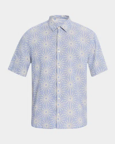Frescobol Carioca Men's Castro Copa Sol-print Linen Short-sleeve Shirt In Chambray Blue