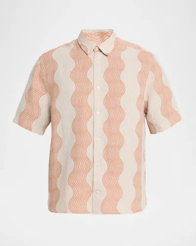 FRESCOBOL CARIOCA MEN'S CASTRO LINEN CABANA STRIPE SHORT-SLEEVE SHIRT