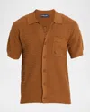 Frescobol Carioca Men's Cesar Crochet Stripe Short-sleeve Shirt In Brown