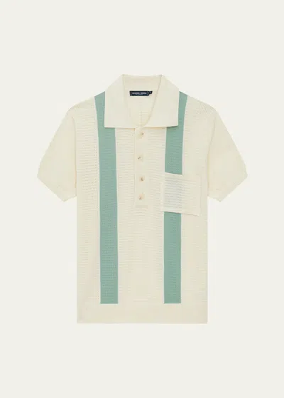 Frescobol Carioca Clemente Striped Pointelle-knit Cotton Polo Shirt In Neutrals