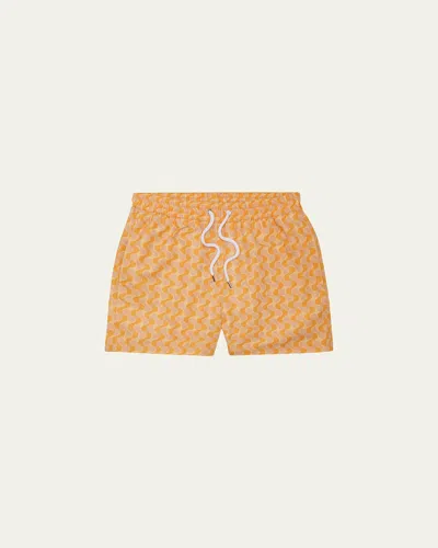 Frescobol Carioca Men's Copacabana Patterned Sport Shorts In Papaya/pastel Orange