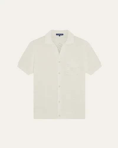 Frescobol Carioca Men's Crochet Stripe Short-sleeve Shirt In Gray