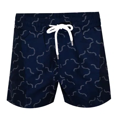 Frescobol Carioca Men's Designer Swim Shorts With Linear Print In Blue