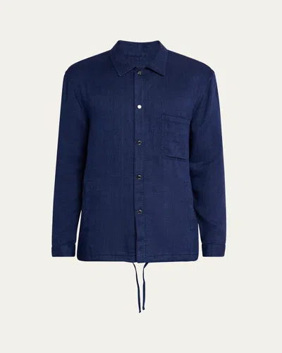 Frescobol Carioca Men's Diego Linen Coach Overshirt In Navy Blue