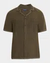 Frescobol Carioca Flavio Palmeira Embroidered Linen Shirt Dark Olive In Dark Olive