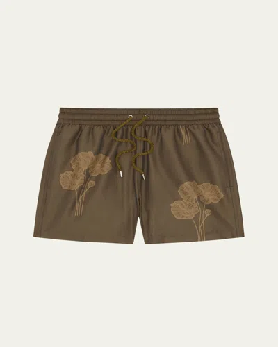 Frescobol Carioca Men's Floral-print Jacquard Swim Shorts In Brown