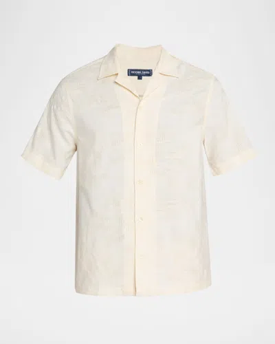 Frescobol Carioca Men's Franca Raffia Jacquard Camp Shirt In Neutral