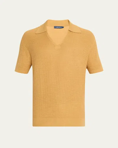Frescobol Carioca Men's Joaquim Ribbed Johnny Collar Polo Shirt In Yellow