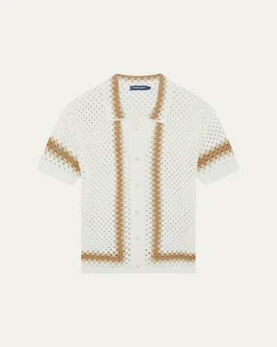 Frescobol Carioca Men's Marques Cotton Crochet Camp Shirt In White