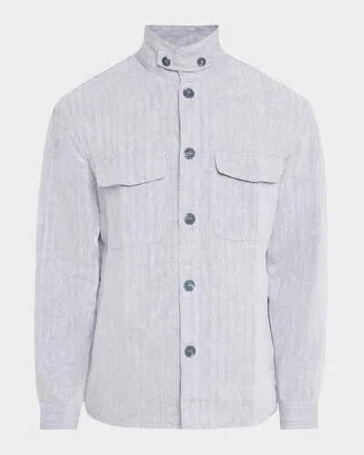 Frescobol Carioca Men's Nuno Linen And Cotton Shirt Jacket In Dusk