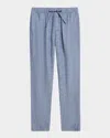 Frescobol Carioca Oscar Straight-leg Linen And Cotton-blend Drawstring Trousers In Melange Navy Blue