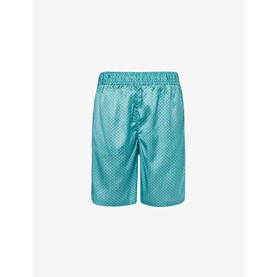 Frescobol Carioca Elasticated-waist Silk-satin Shorts In Peacock Blue &club Green