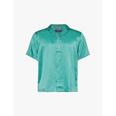Frescobol Carioca Graphic-print Short-sleeved Silk In Peacock Blue &club Green