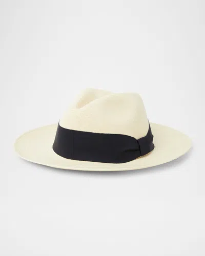 Frescobol Carioca Men's Rafael Wide-ribbon Straw Panama Hat In Navy