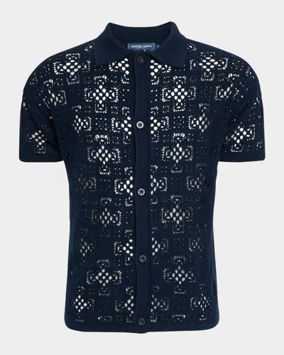 Frescobol Carioca Men's Raul Angra Club Crochet Short-sleeve Shirt In Navy