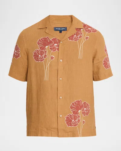 Frescobol Carioca Men's Roberto Floral Linen Short-sleeve Shirt In Orange