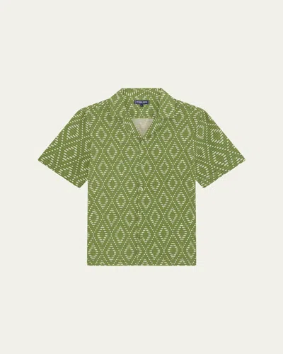 Frescobol Carioca Men's Roberto Raffia-print Camp Shirt In Green