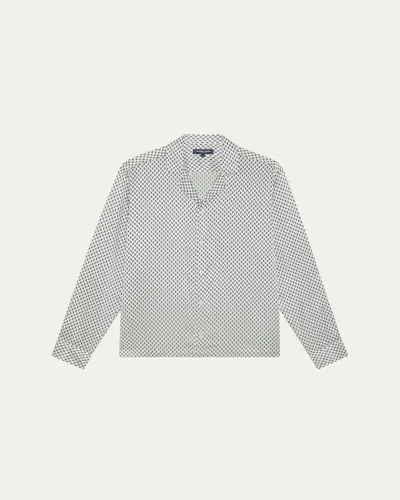 Frescobol Carioca Men's Safra Silk Button-down Shirt In Ivory Charcoal Blue