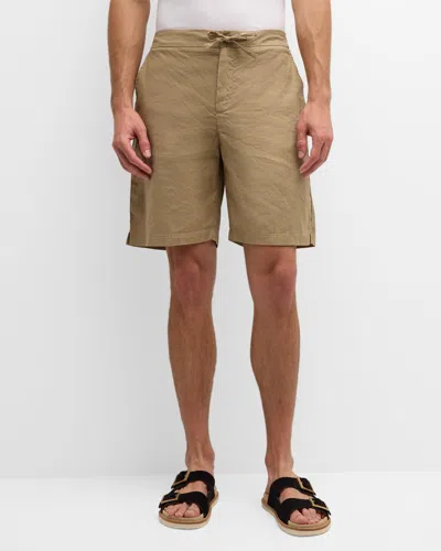 Frescobol Carioca Men's Sergio Linen-cotton Stretch Shorts In 759 Truffle