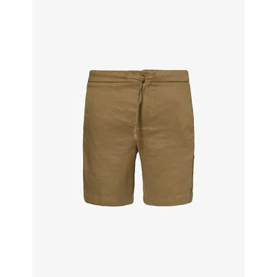 Frescobol Carioca Mens Spinach Felipe Elasticated-waist Linen And Cotton-blend Shorts