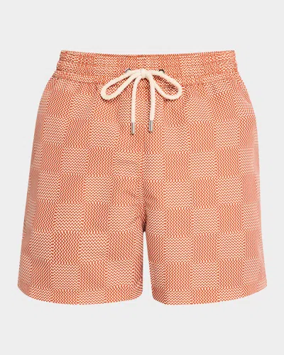 Frescobol Carioca Men's Sport Copa Check Swim Shorts In Burnt Orange