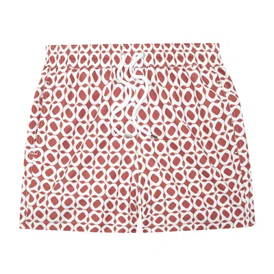 Frescobol Carioca Men's Swim Sport Shorts With Ipanema Weave Print In Red