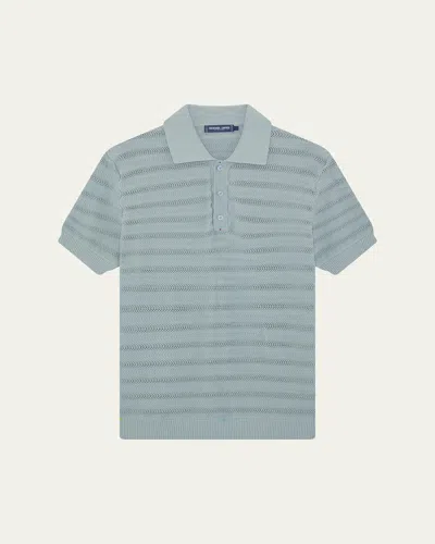 Frescobol Carioca Men's Vidal Cotton Knit Jacquard Stripe Polo Shirt In Blue