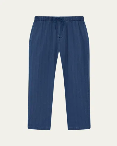 Frescobol Carioca Men's Wide-leg Drawstring Trousers In Light Denim Wash