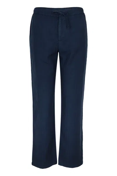 Frescobol Carioca Mendes Linen Blend Trousers Navy In Blue