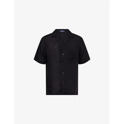 Frescobol Carioca Mens Black Alves Linen Short-sleeve Shirt