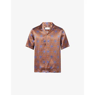Frescobol Carioca Mens Brown Roberto Printed Silk Shirt