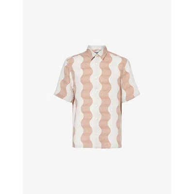 Frescobol Carioca Mens  Castro Duo Cubana Striped Regular-fit Linen Shirt In Ecru & Sienna