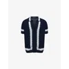 Frescobol Carioca Mens Navy Pinto Crochet Short-sleeves Cotton Cardigan Xl In Multi