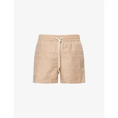 Frescobol Carioca Mens  Rio Jacquard-pattern Swim Shorts In Stone Beige